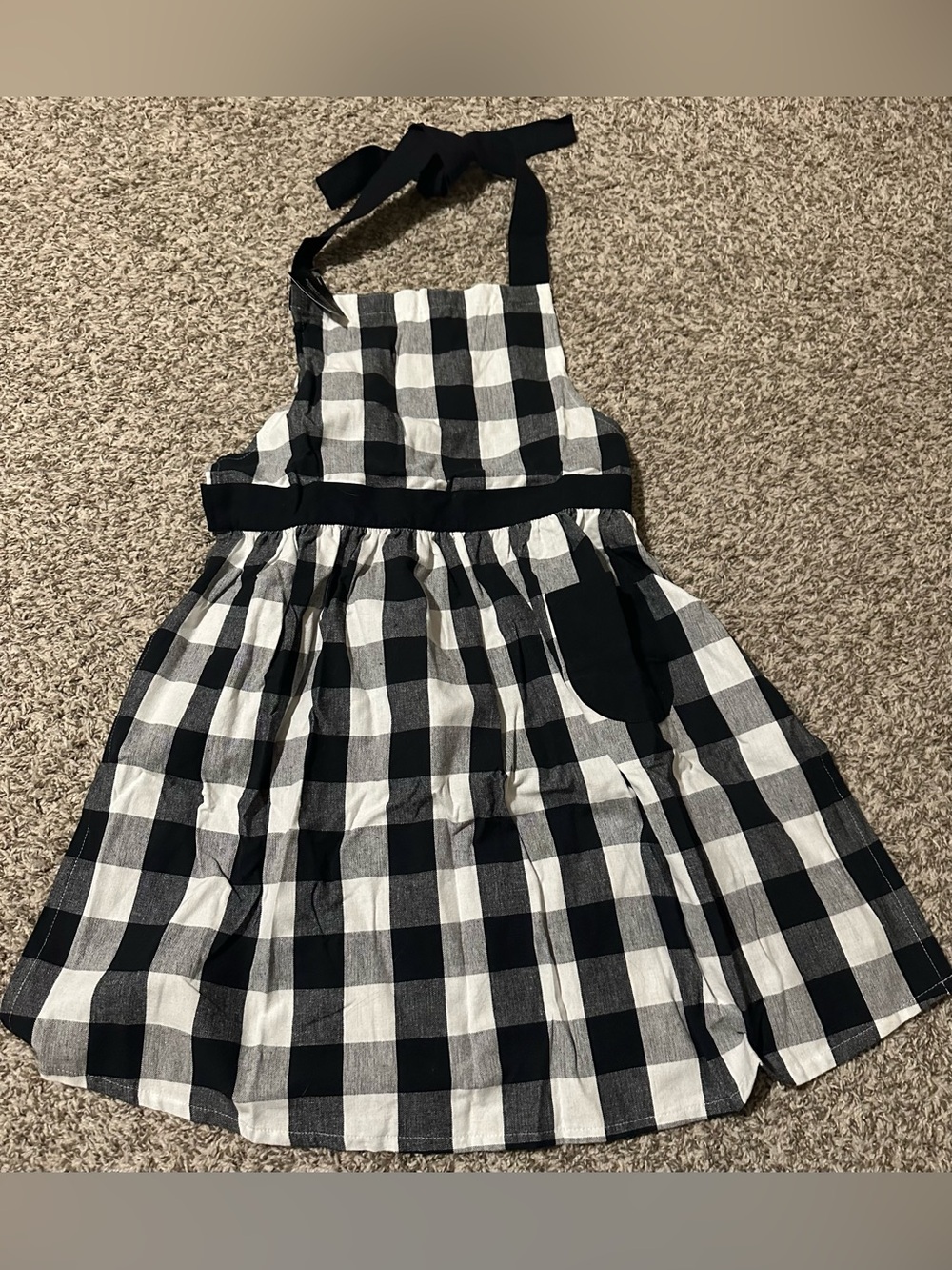 NWT River Stanley Buffalo Plaid Black and White Gingham Apron Dress with Pocket